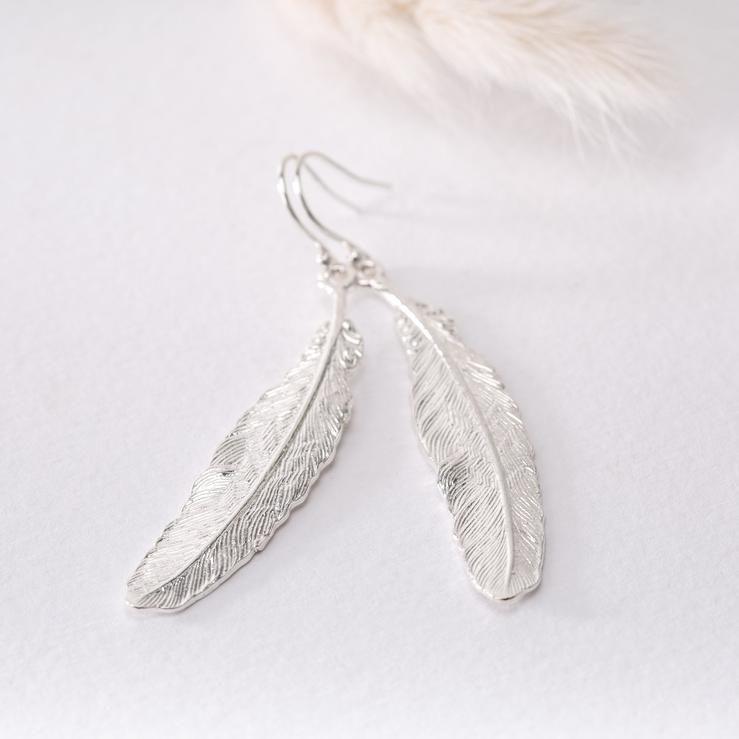 South Hams Silver Feather Drop Earrings (Silver Hook)