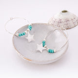 Silver Hoop Earrings with Turquoise beads and Silver Star