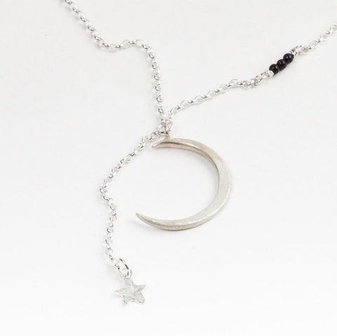 Celestial Moon & Shooting Star Pendant Necklace (Silver Chain)