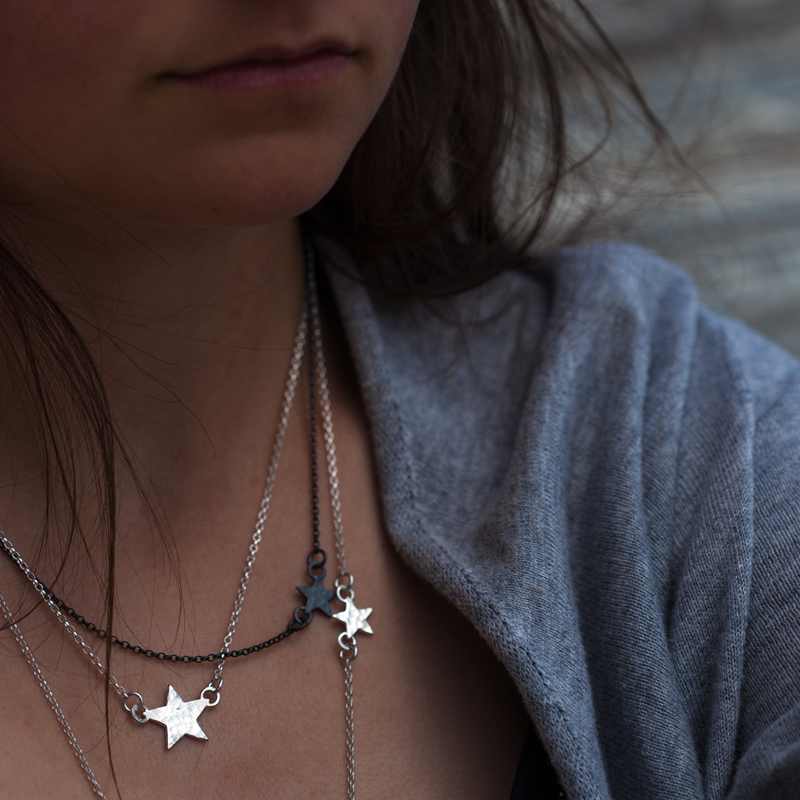 Shooting Star Layered Link Necklaces (Silver Chain)