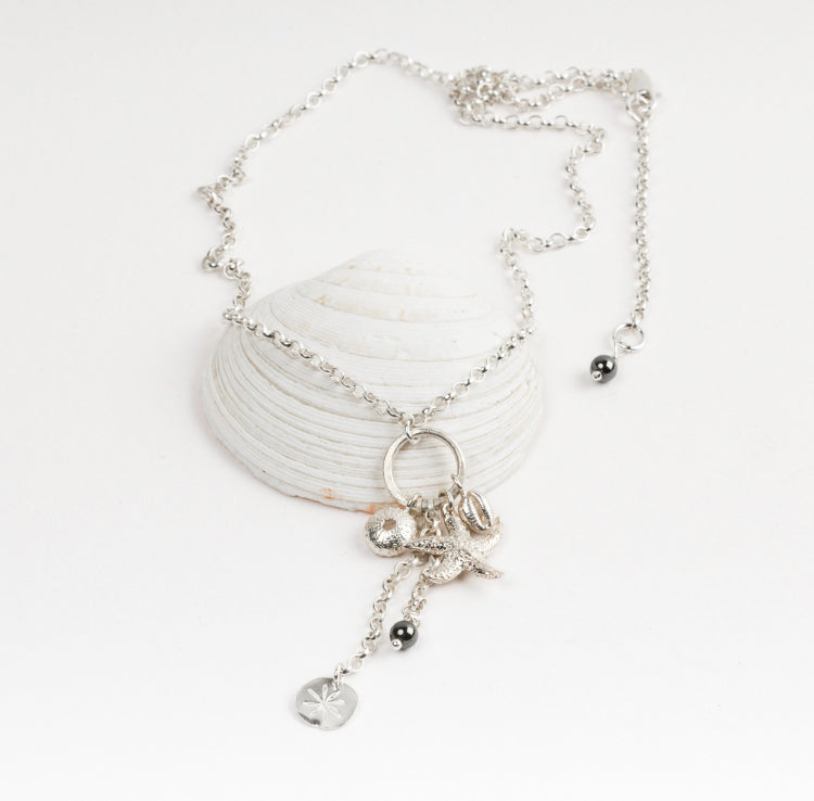 Textured Torcross Starfish & Shell Cluster Charm Necklace