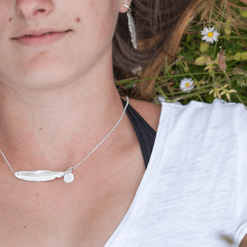 South Hams Silver Feather Collar Necklace (Silver Chain)