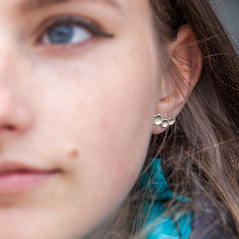 Triple Lunar Disc Stud Earrings
