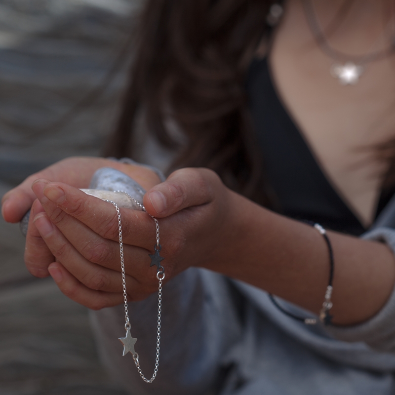 Triple Celestial Star Link Necklace (Long Fine Chain)