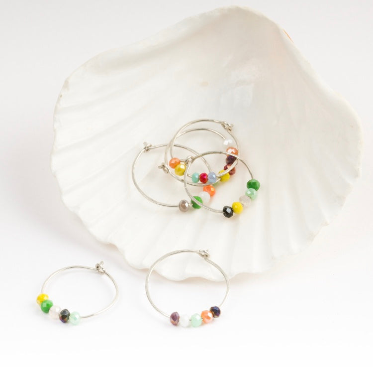 Rainbow Gemstone Hoop Earrings (Silver)