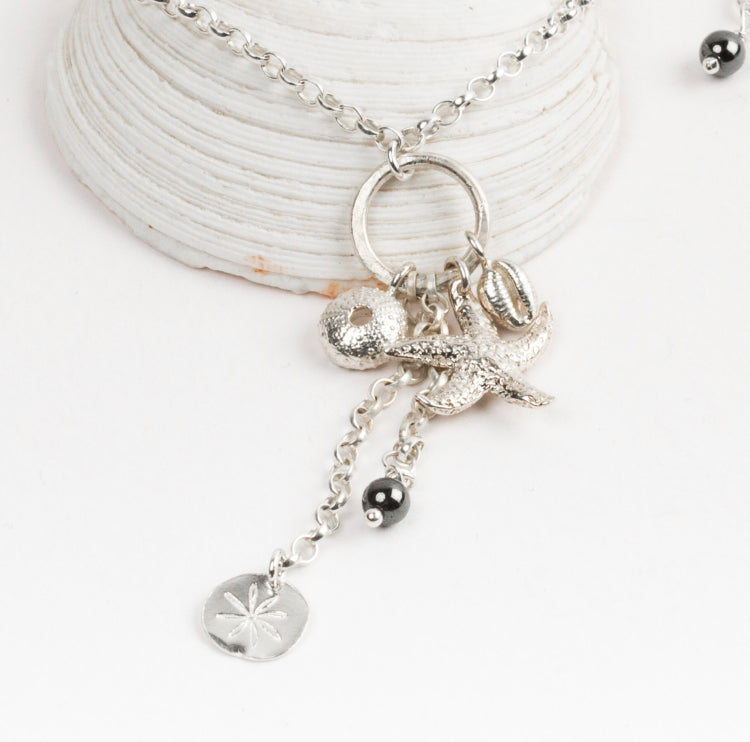 Textured Torcross Starfish & Shell Cluster Charm Necklace
