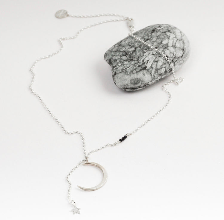 Celestial Moon & Shooting Star Pendant Necklace (Silver Chain)