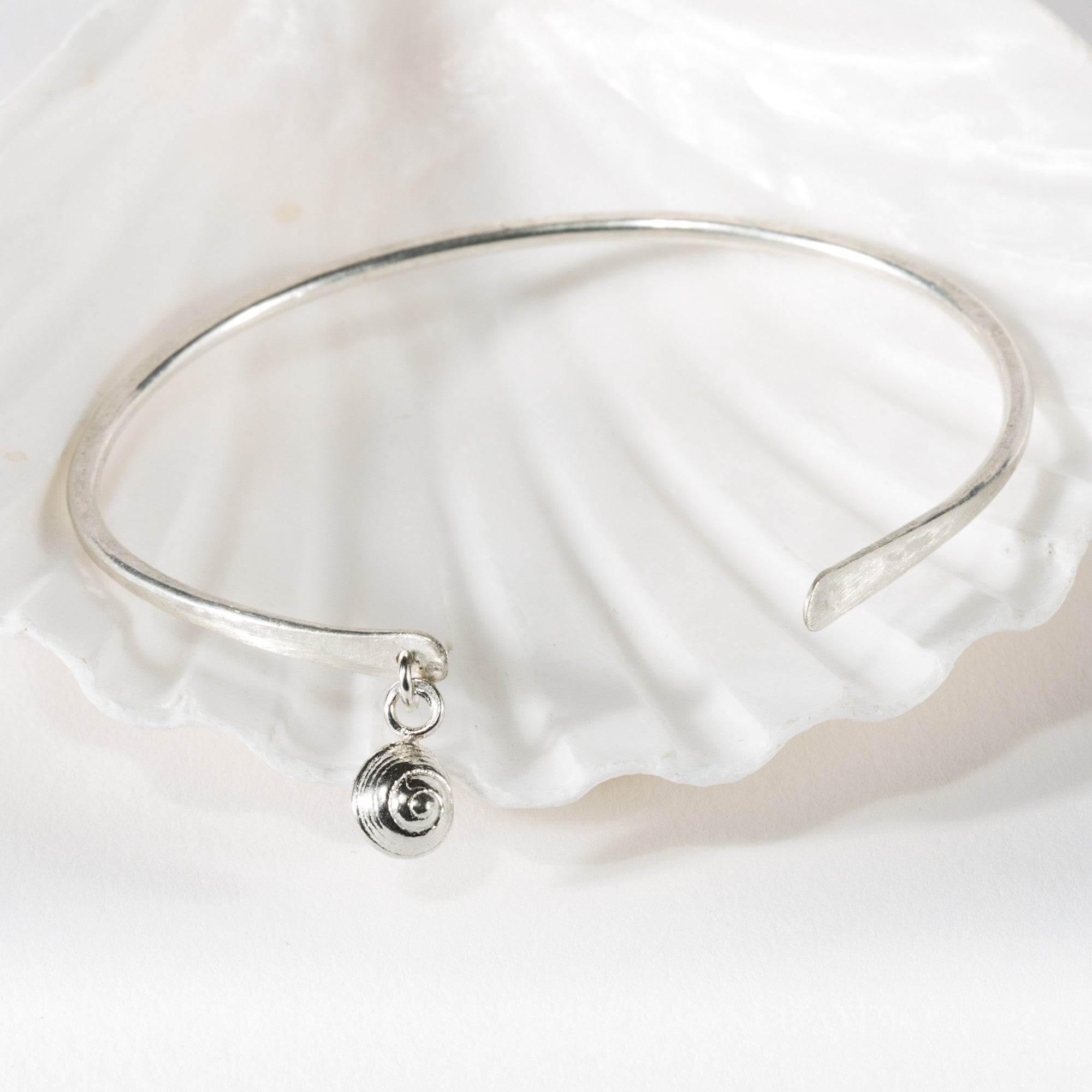 Portlemouth Sea Snail Shell Cuff Bangle (Hammered Silver)