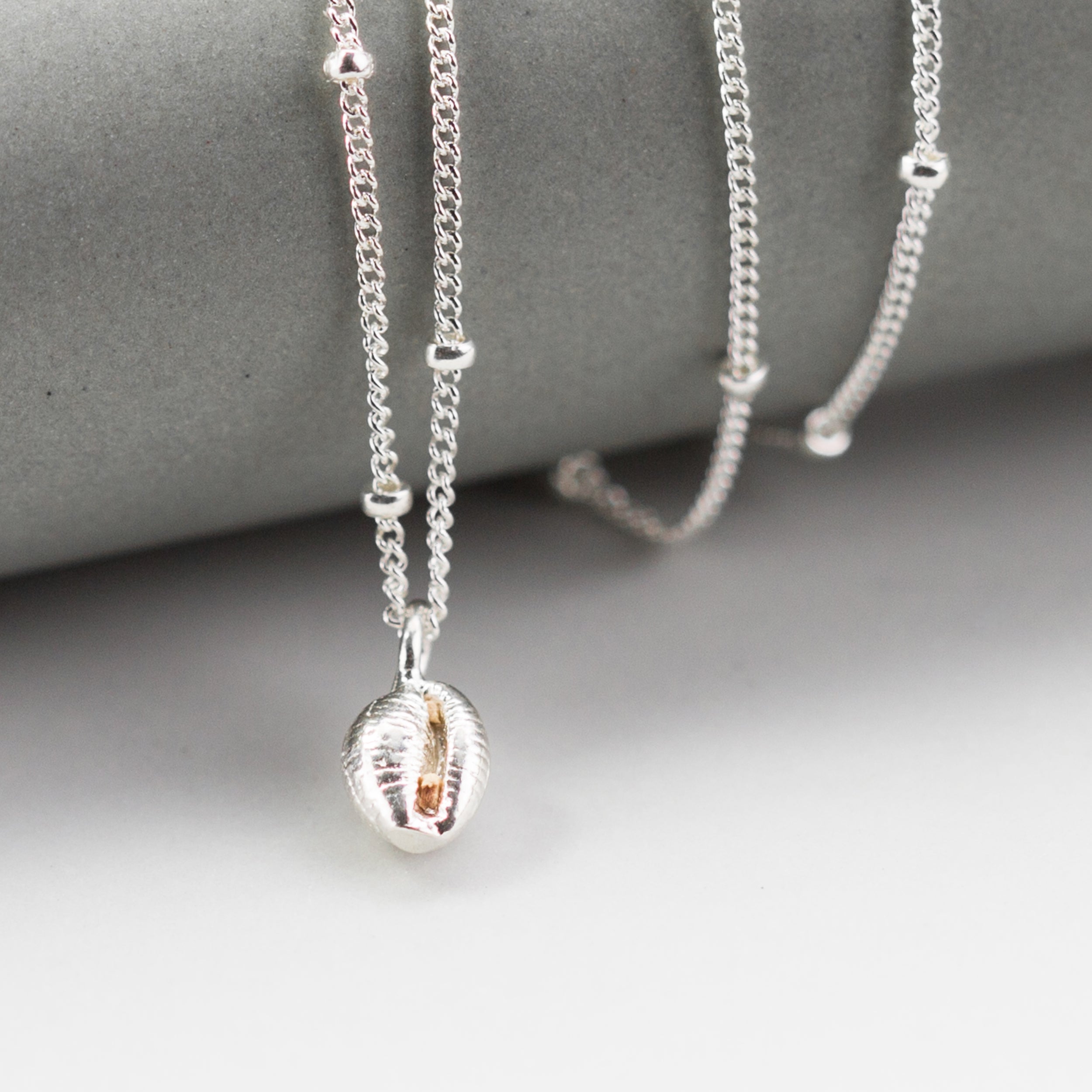 Small Cowrie Shell Pendant Necklace (Satellite Chain)