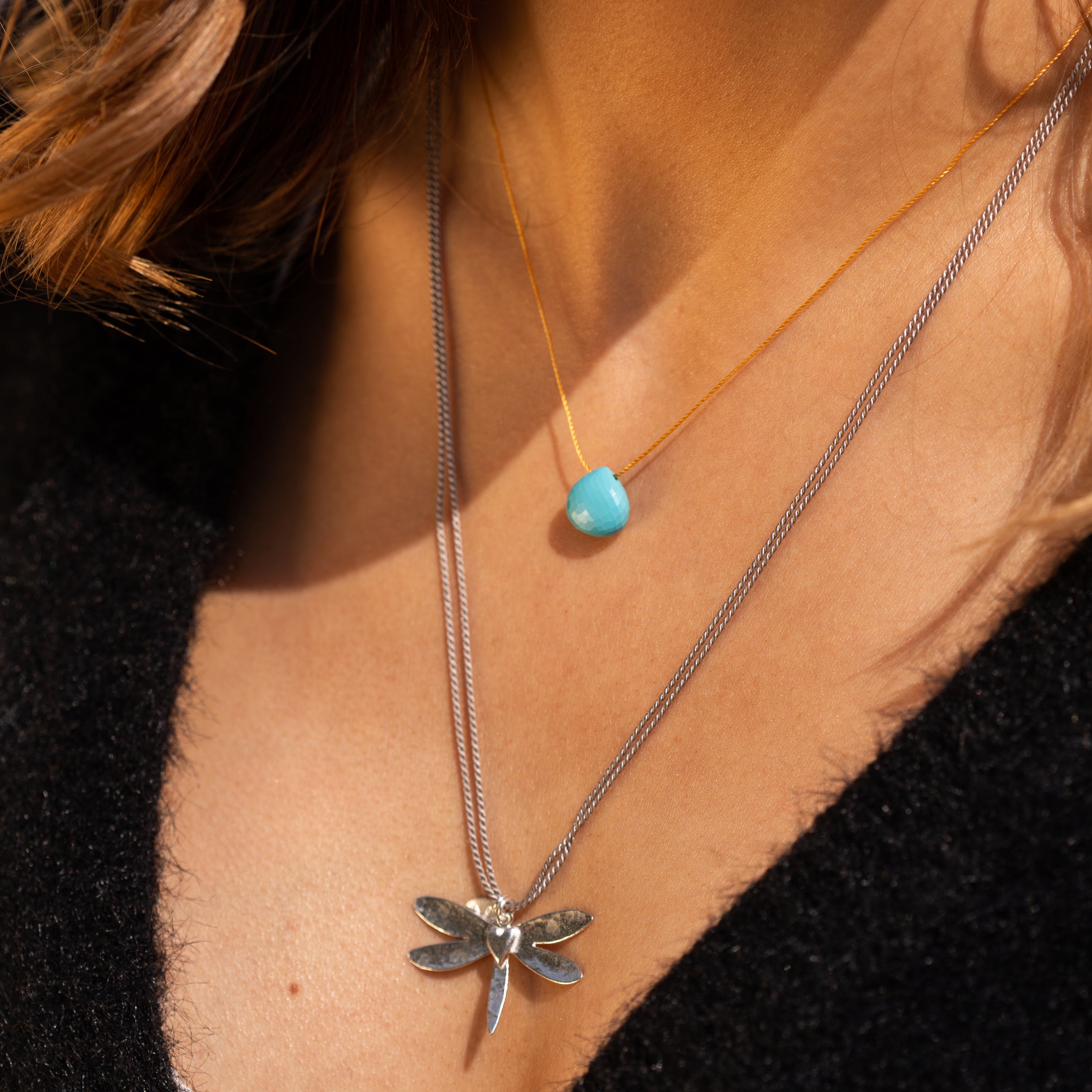 Sea Glass Inspired Turquoise Gemstone Pendant Necklace (Silk Cord)
