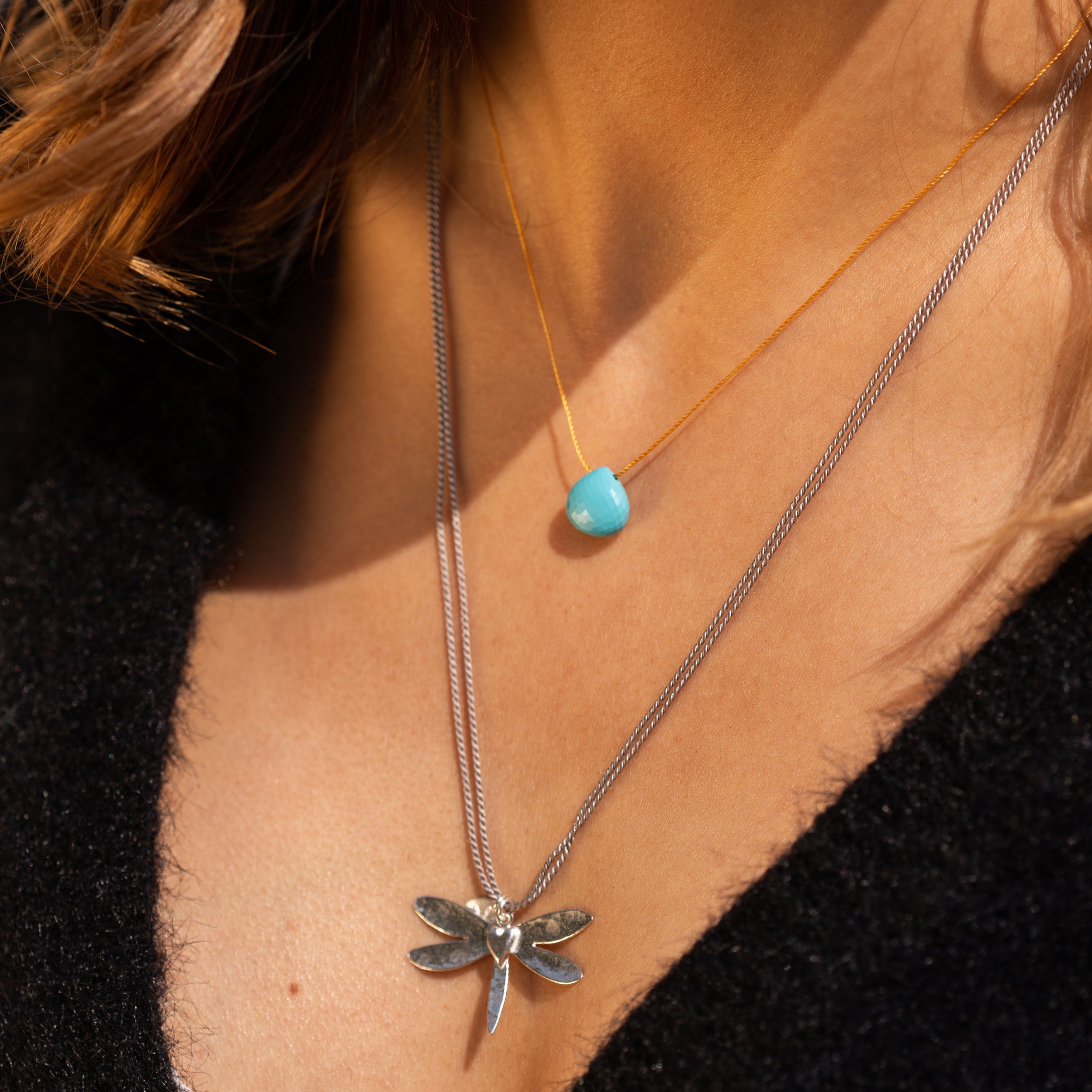 Dragonfly Heart Pendant Necklace (Silk Cord)
