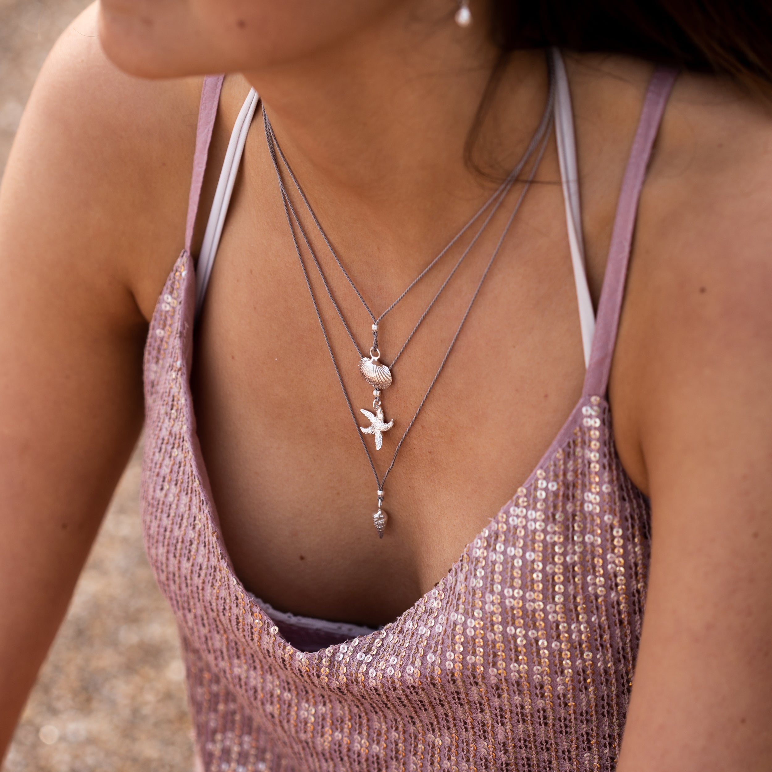Textured Torcross Starfish Pendant Necklace (Silk Cord)