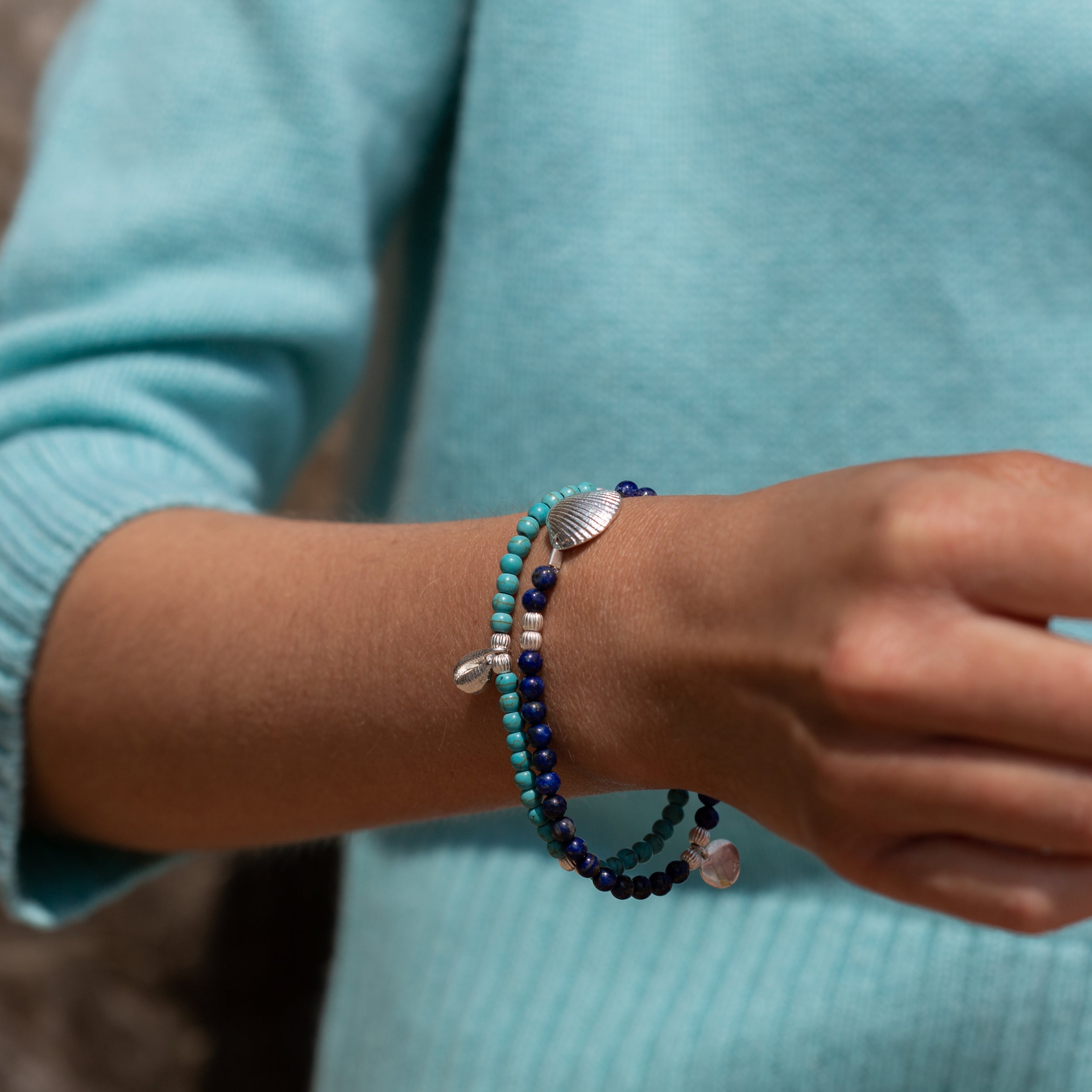 Bantham Scallop Shell Beaded Bracelet (Semi-Precious Stones)