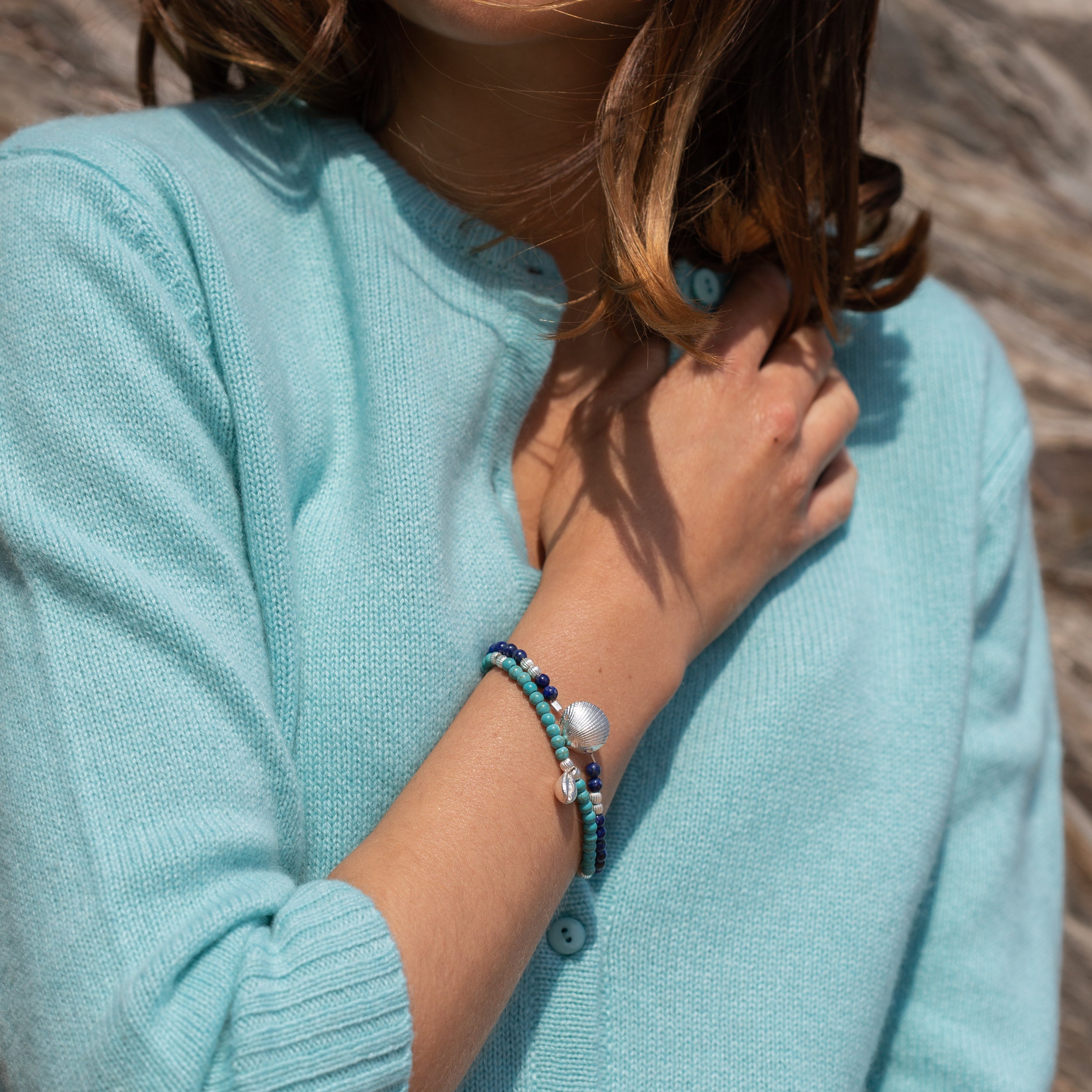 Bantham Scallop Shell Beaded Bracelet (Semi-Precious Stones)
