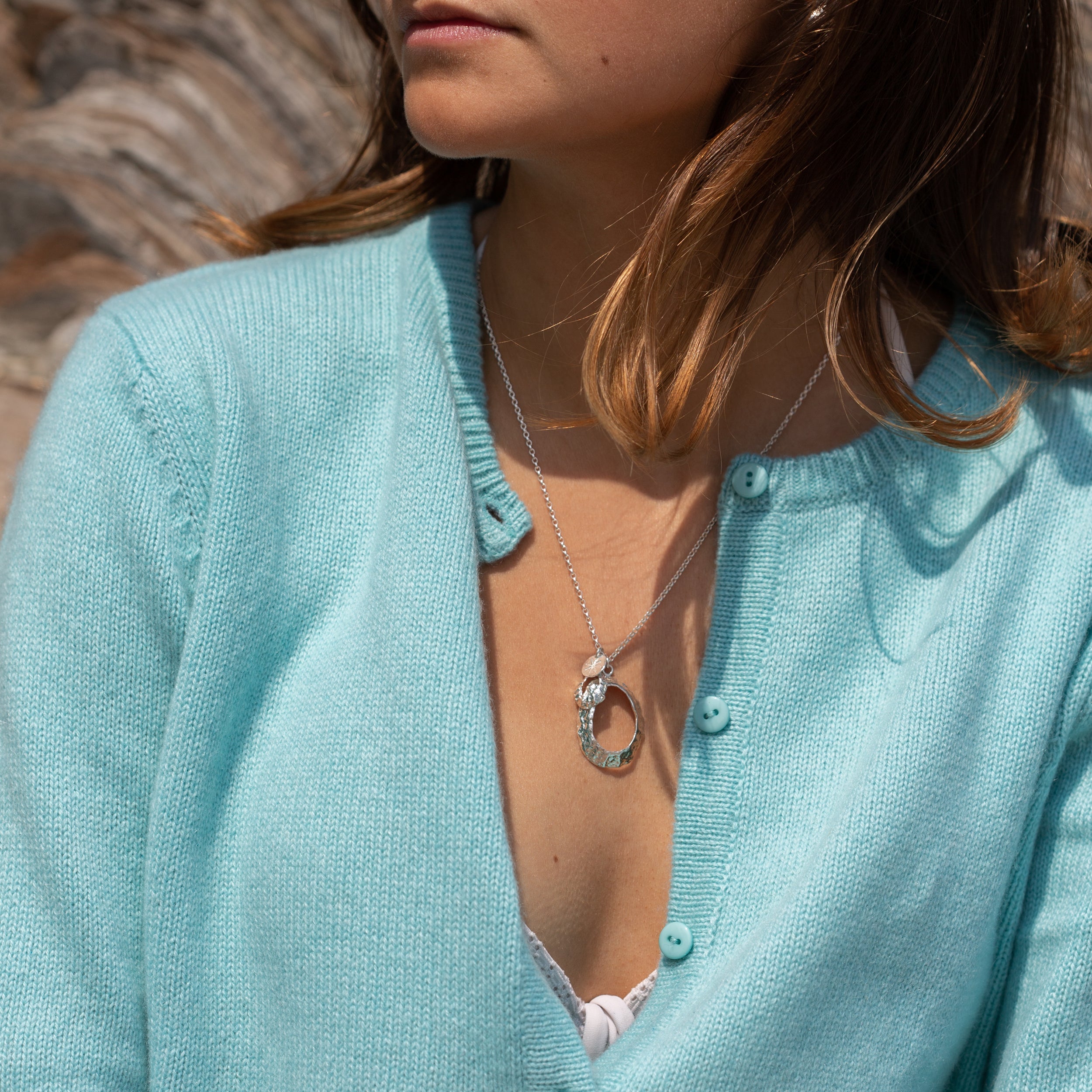 Slapton Sands Limpet Shell Cluster Pendant Necklace (Silver Chain)