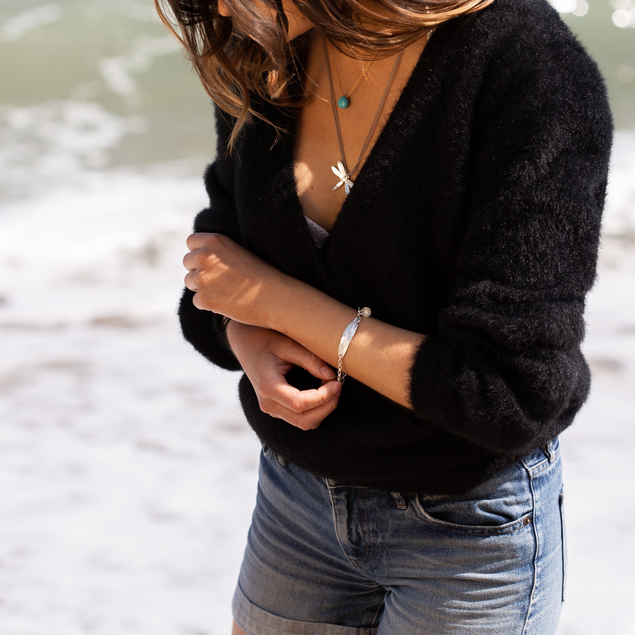 South Hams Silver Feather Chunky Chain Bracelet