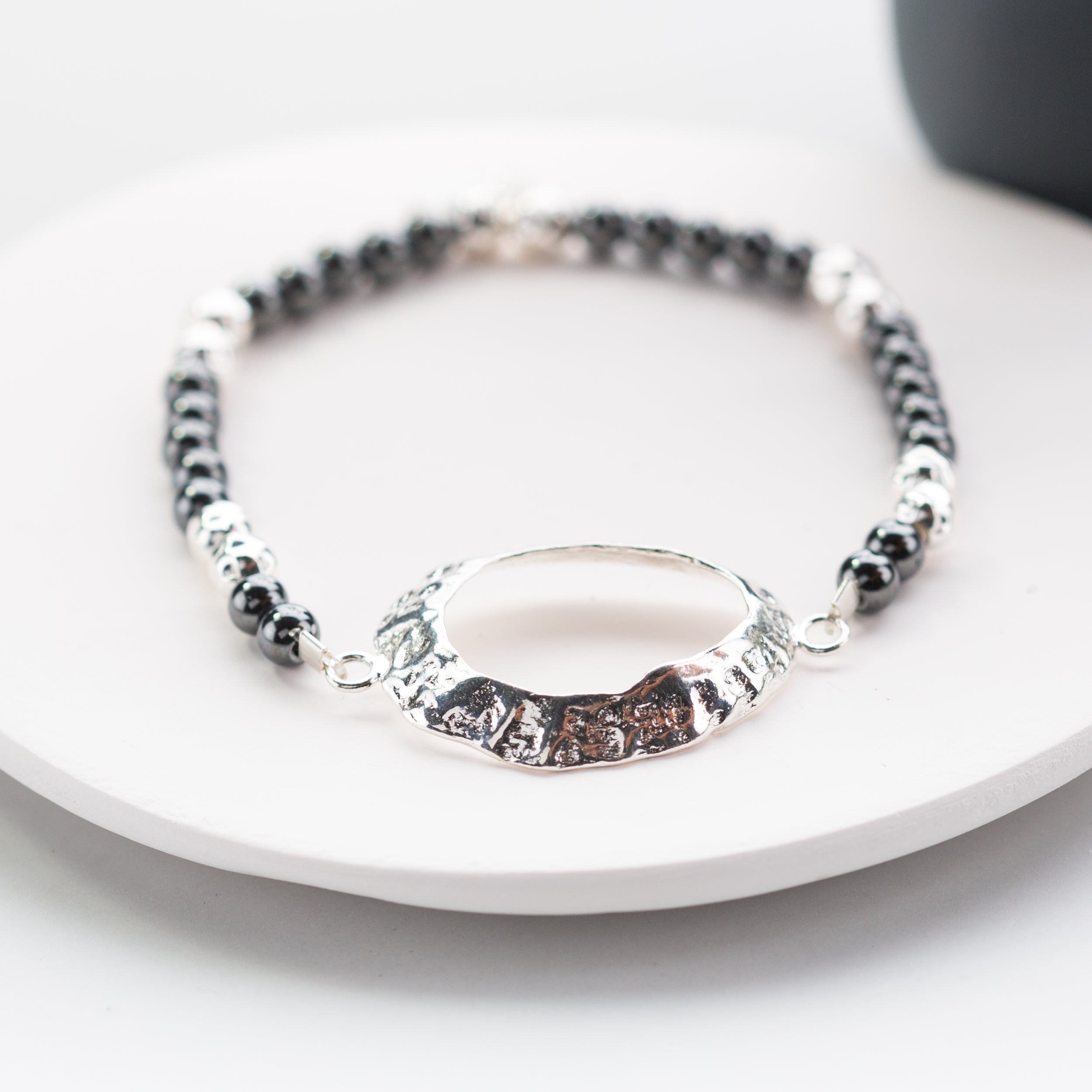 Slapton Sands Limpet Shell Gemstone Bracelet (Hematite)