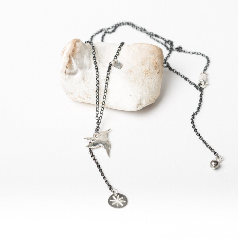 Silver Hummingbird Pendant Necklace (Fine Chain)