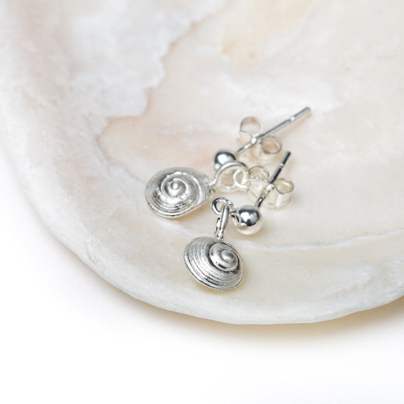 Small Salcombe Sea Shell Drop Stud Earrings (Silver)