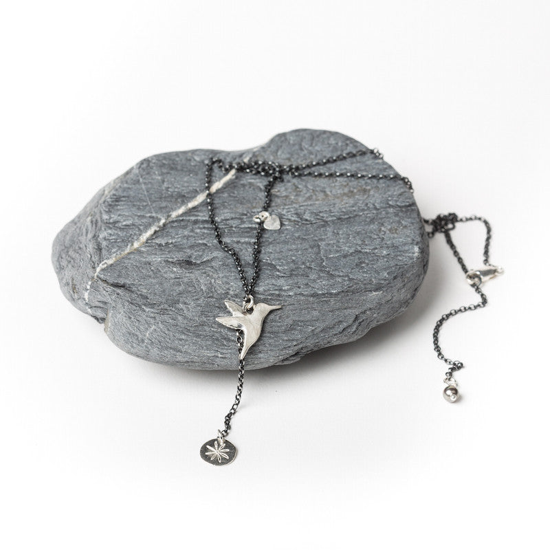 Silver Hummingbird Pendant Necklace (Fine Chain)