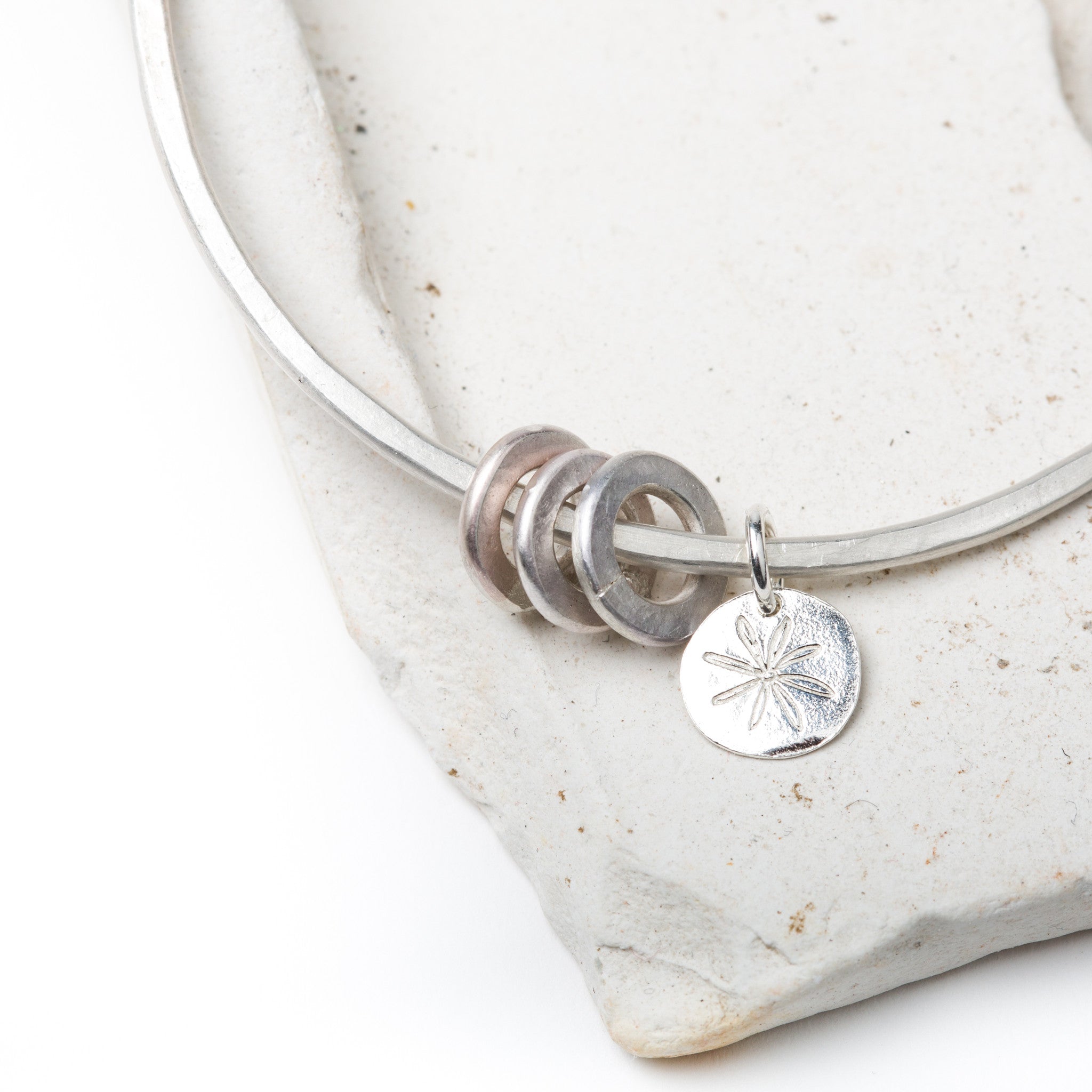 Three Circles of Unity Bangle (Hammered Silver)