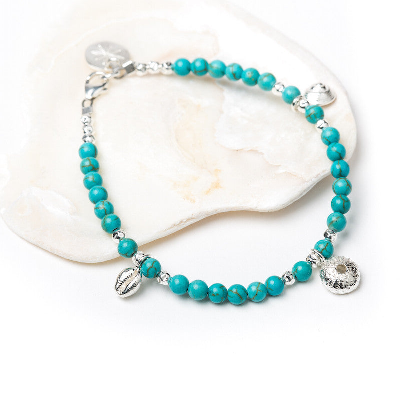 Small Salcombe Sea Shell Link Charm Bracelet (Gemstone)