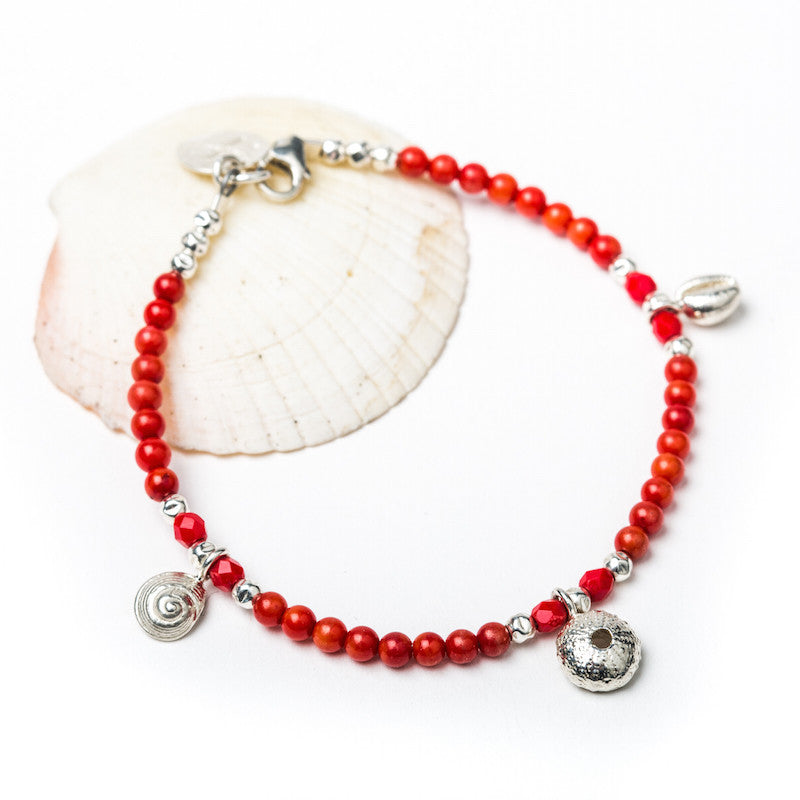 Small Salcombe Sea Shell Link Charm Bracelet (Gemstone)