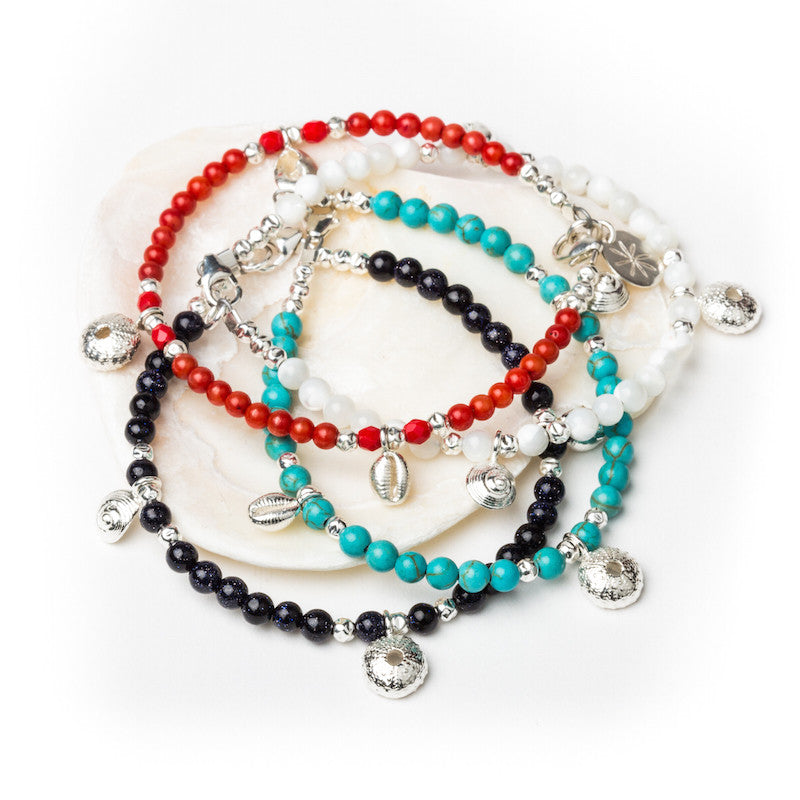 Small Salcombe Sea Shell Link Charm Bracelet (Gemstone)