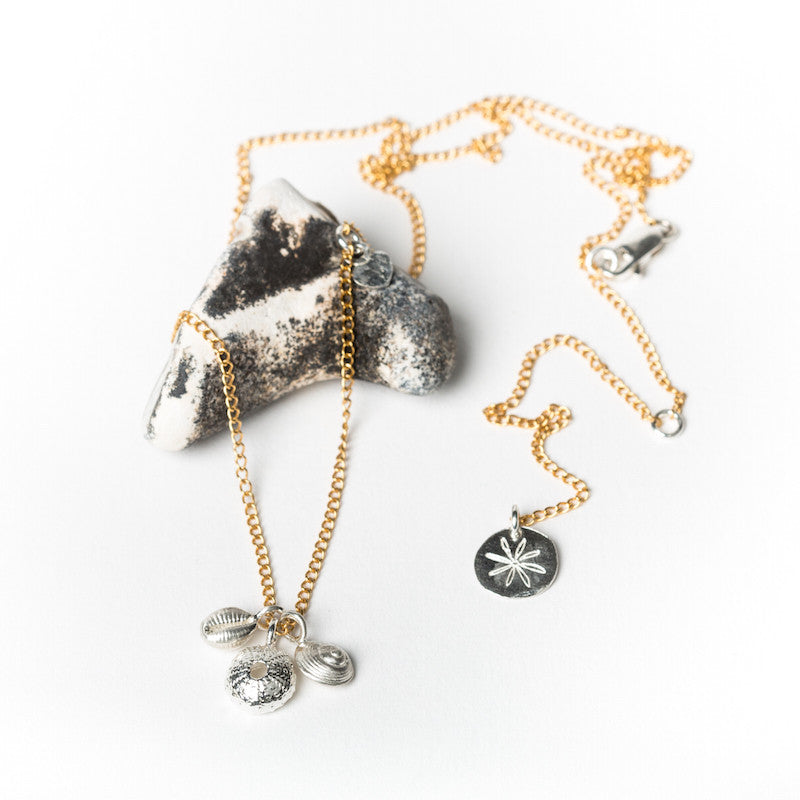 Small Salcombe Sea Shell Cluster Pendant Necklace (Fine Chain)