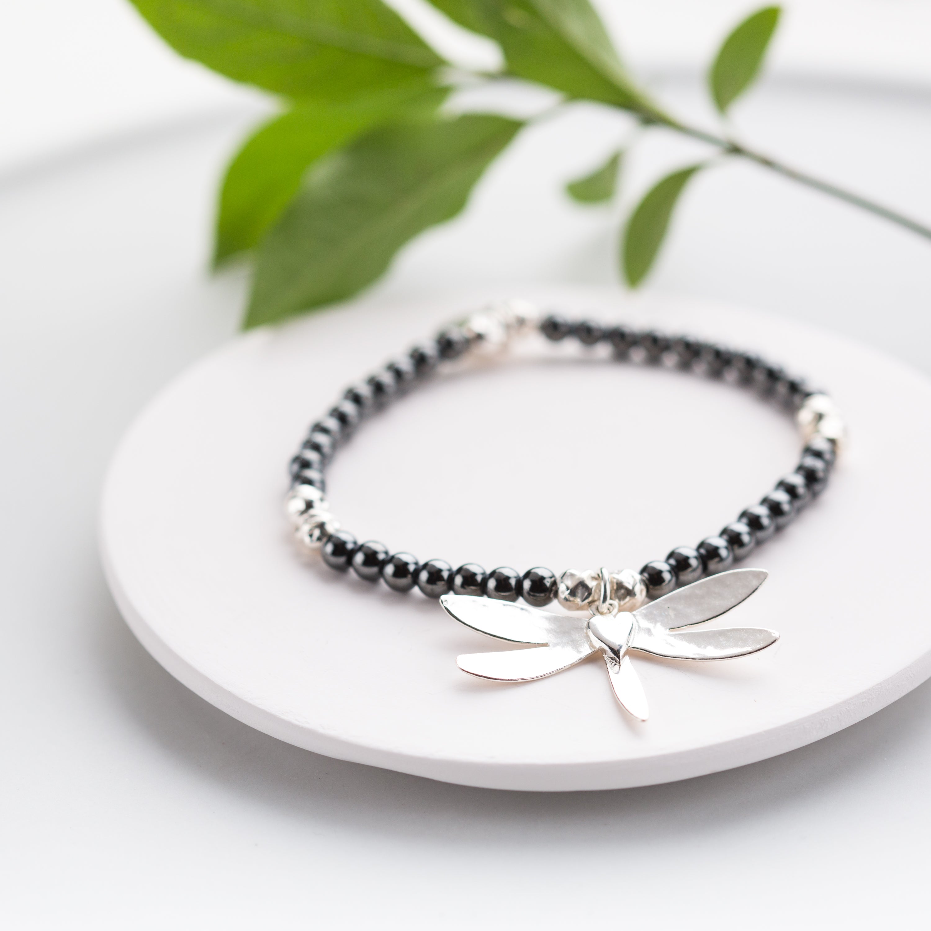 Dragonfly Heart Beaded Bracelet (Semi-Precious Gemstones)