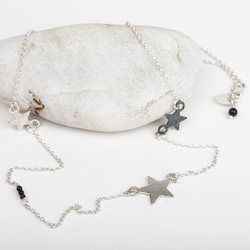 Triple Celestial Star Link Necklace (Long Fine Chain)