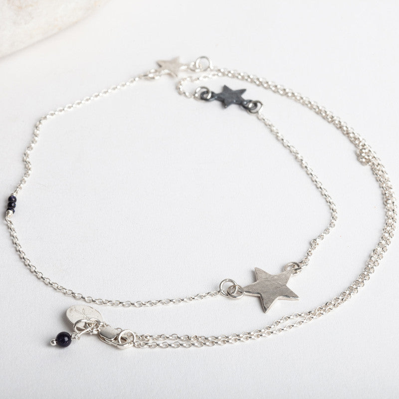 Triple Celestial Star Link Necklace (Long Fine Chain)