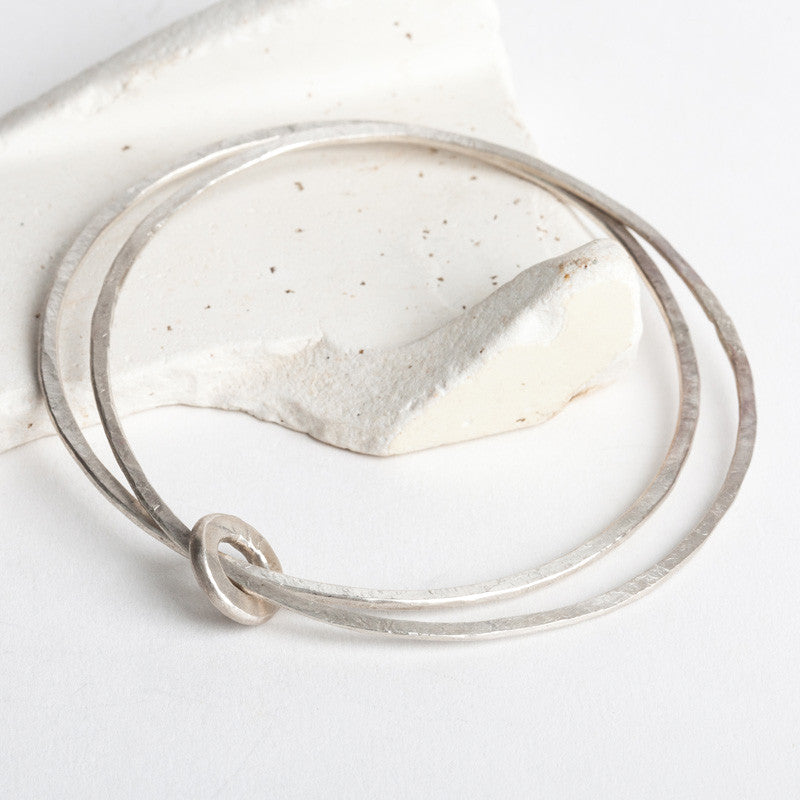 Circle of Unity Double Bangle (Hammered Silver)