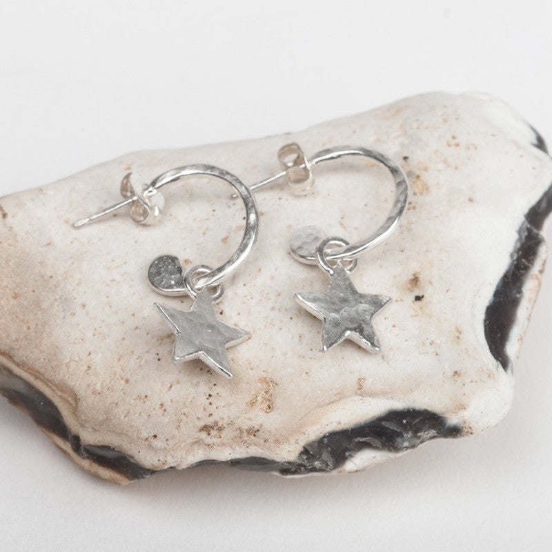 Celestial Star Half Hoop Earrings (Hammered Silver)