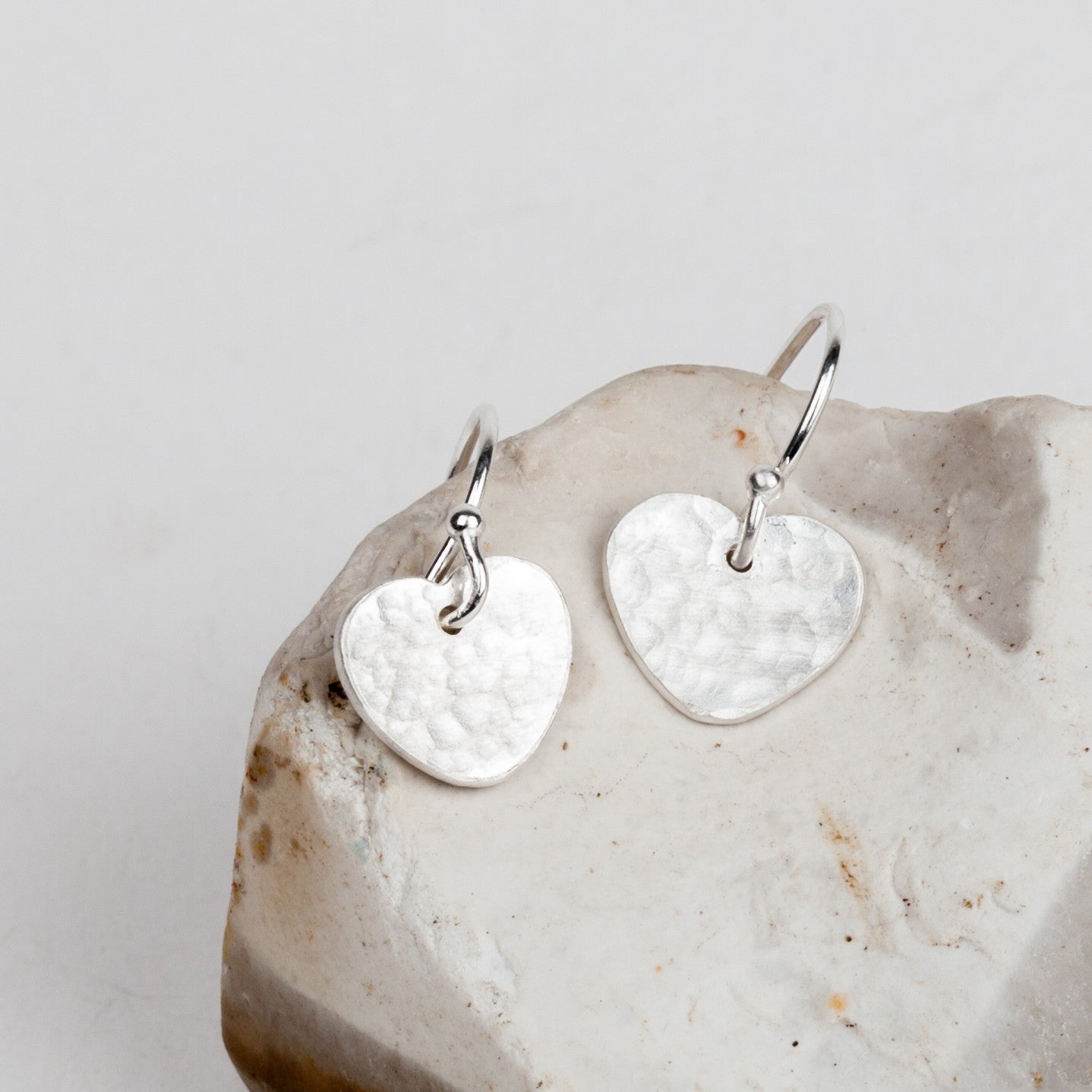 Hammered Heart Drop Earrings (Silver Hook)
