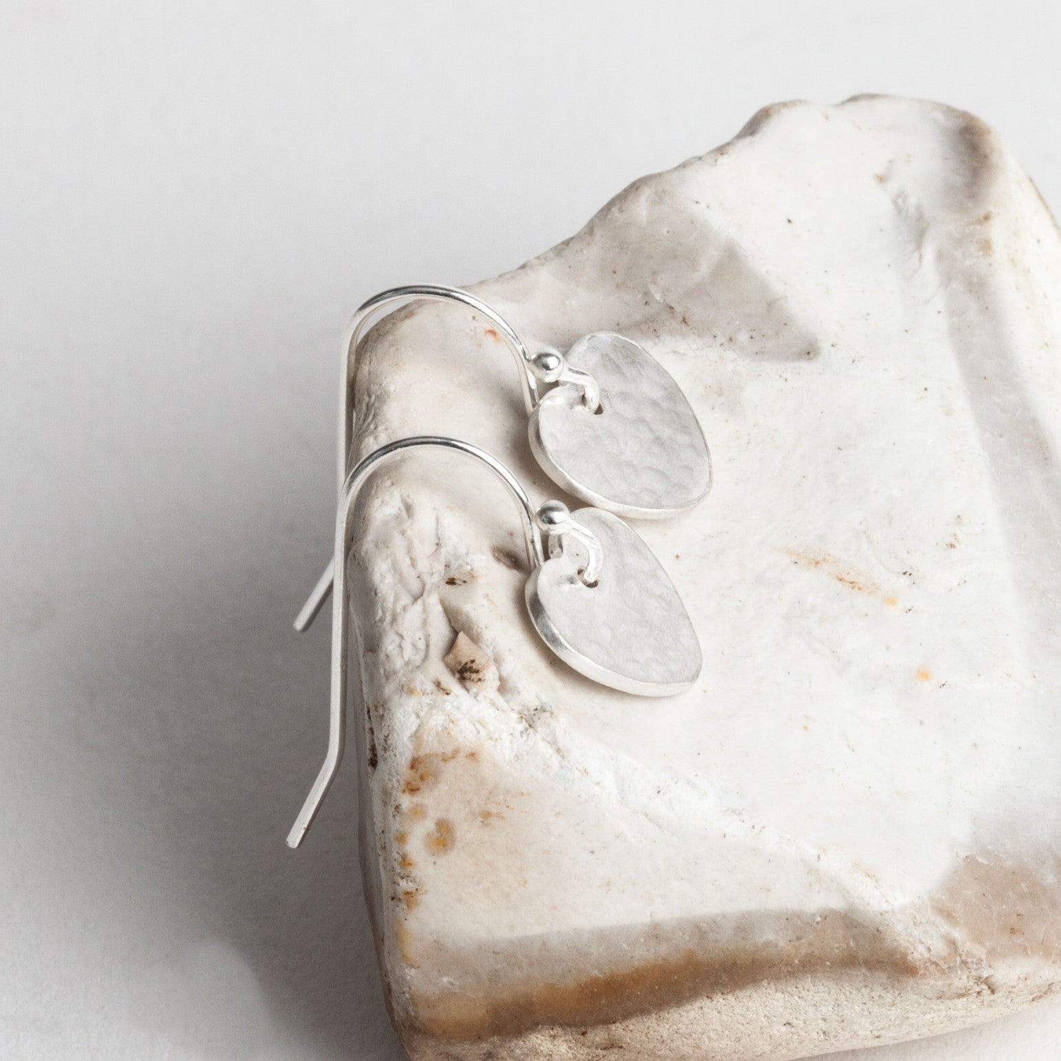 Hammered Heart Drop Earrings (Silver Hook)