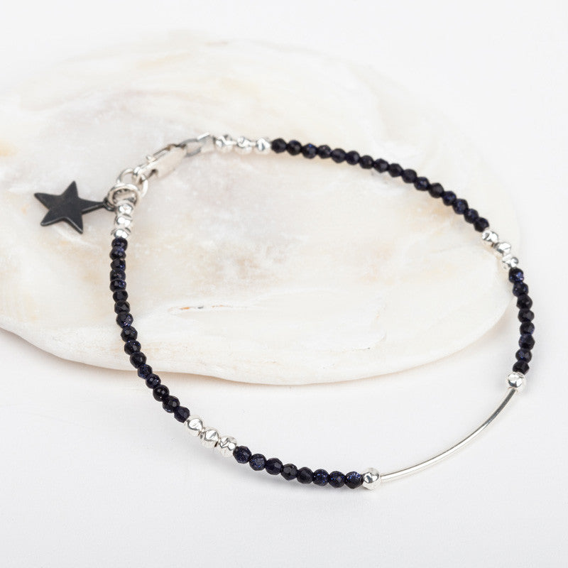 Silver Bar & Gemstone Bracelet with Celestial Star Charm