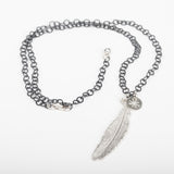 Feather on Oxidised Silver Circle Chain Necklace