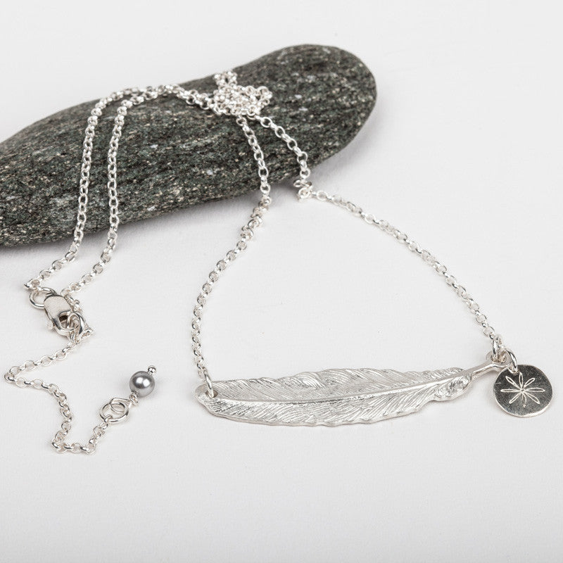 South Hams Silver Feather Collar Necklace (Silver Chain)