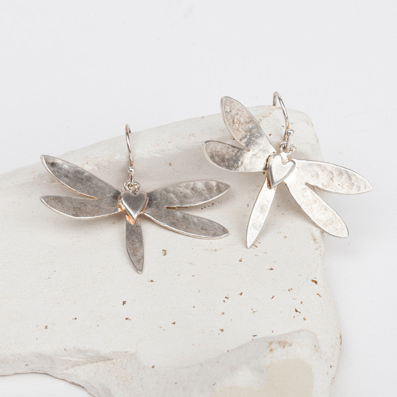 Dragonfly Heart Drop Earrings (Silver Hook)
