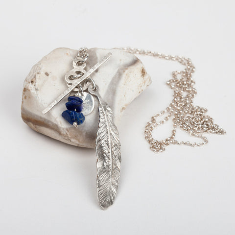 Feather & Lapis Long Necklace