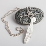 South Hams Silver Feather T-Bar Cluster Pendant Necklace