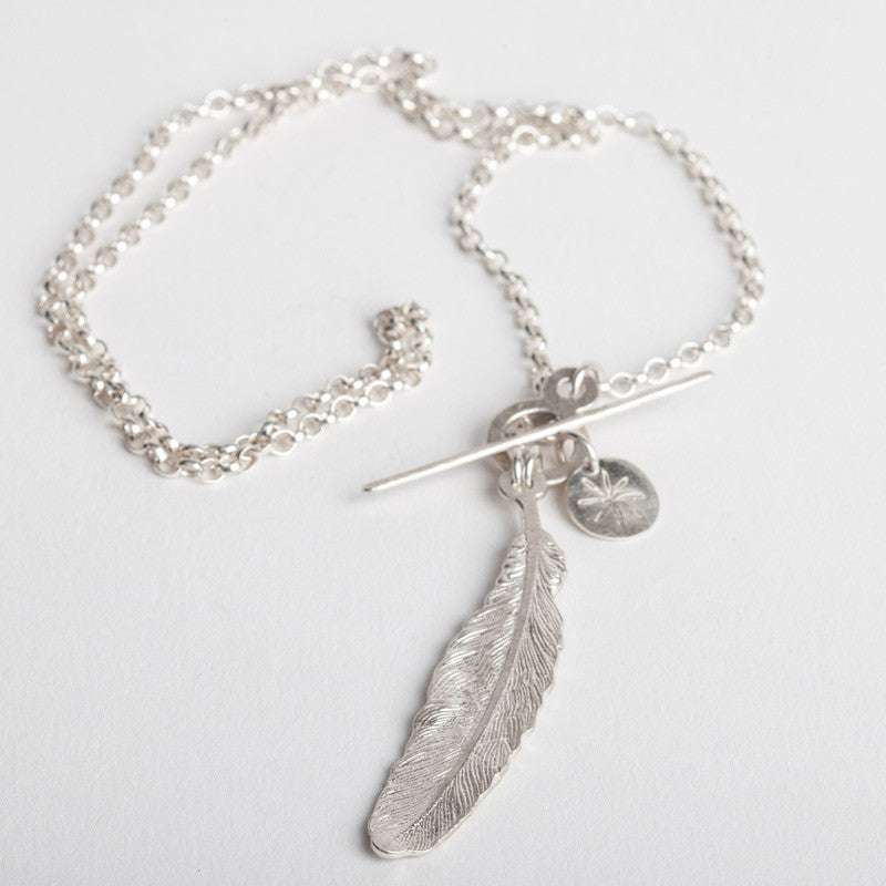 South Hams Silver Feather T-Bar Cluster Pendant Necklace