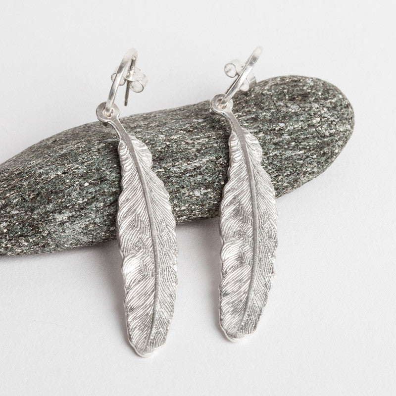 South Hams Silver Feather Half Hoop Earrings (Silver)