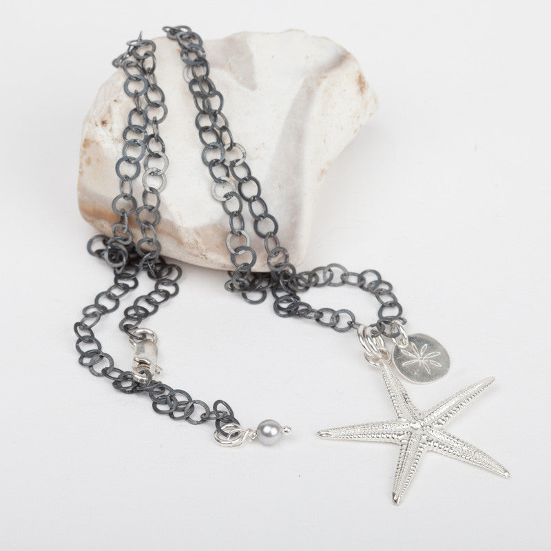 Classic Torcross Starfish Pendant Necklace (Oxidised Chain)
