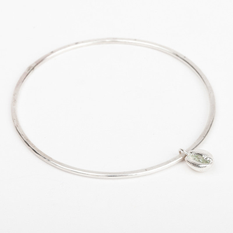 Cowrie Shell Bangle (Hammered Silver)