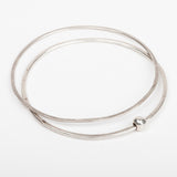 Beach Pebble Bead Double Stacking Bangle Set (Hammered Silver)