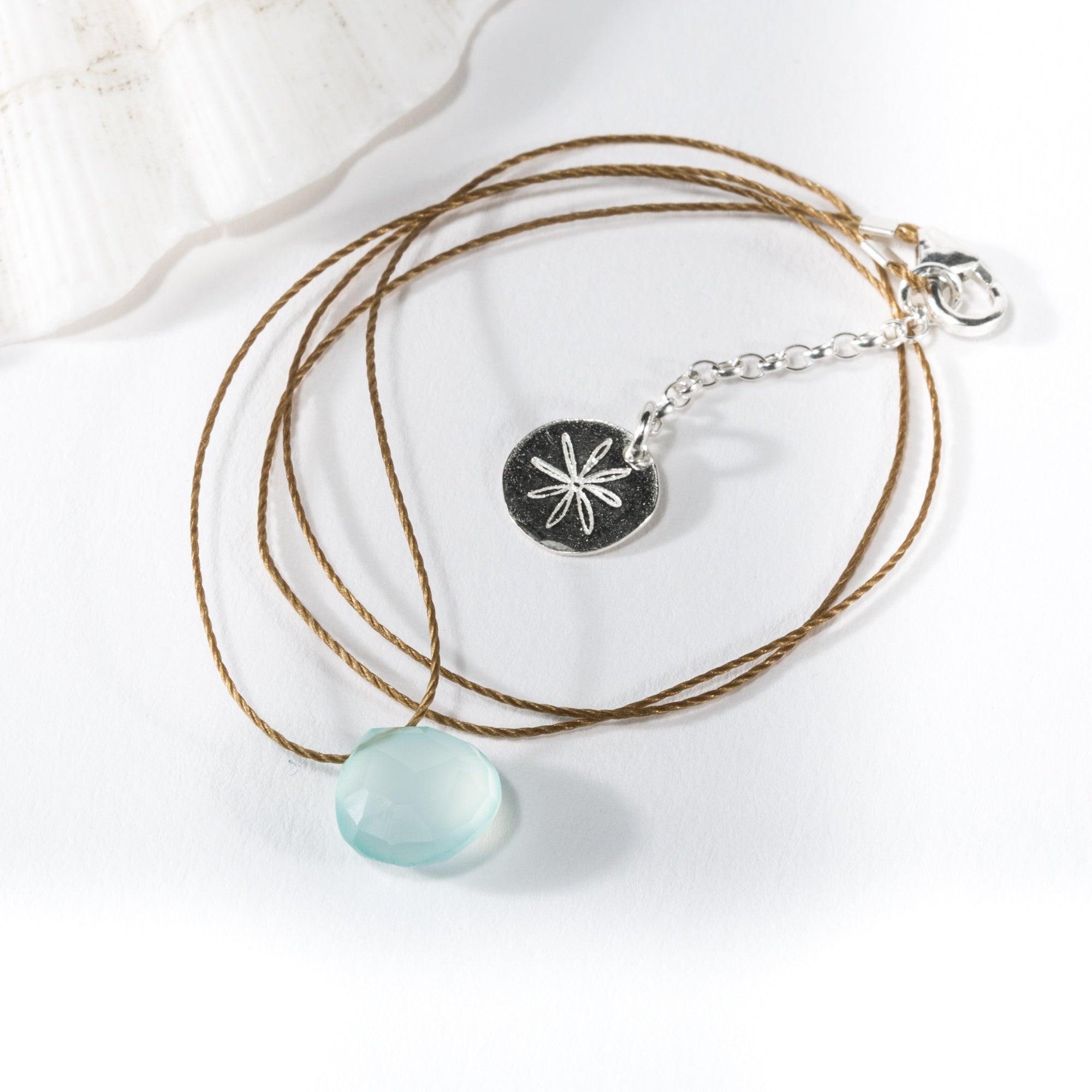 Sea Glass Inspired Aqua Gemstone Pendant Necklace (Silk Cord)