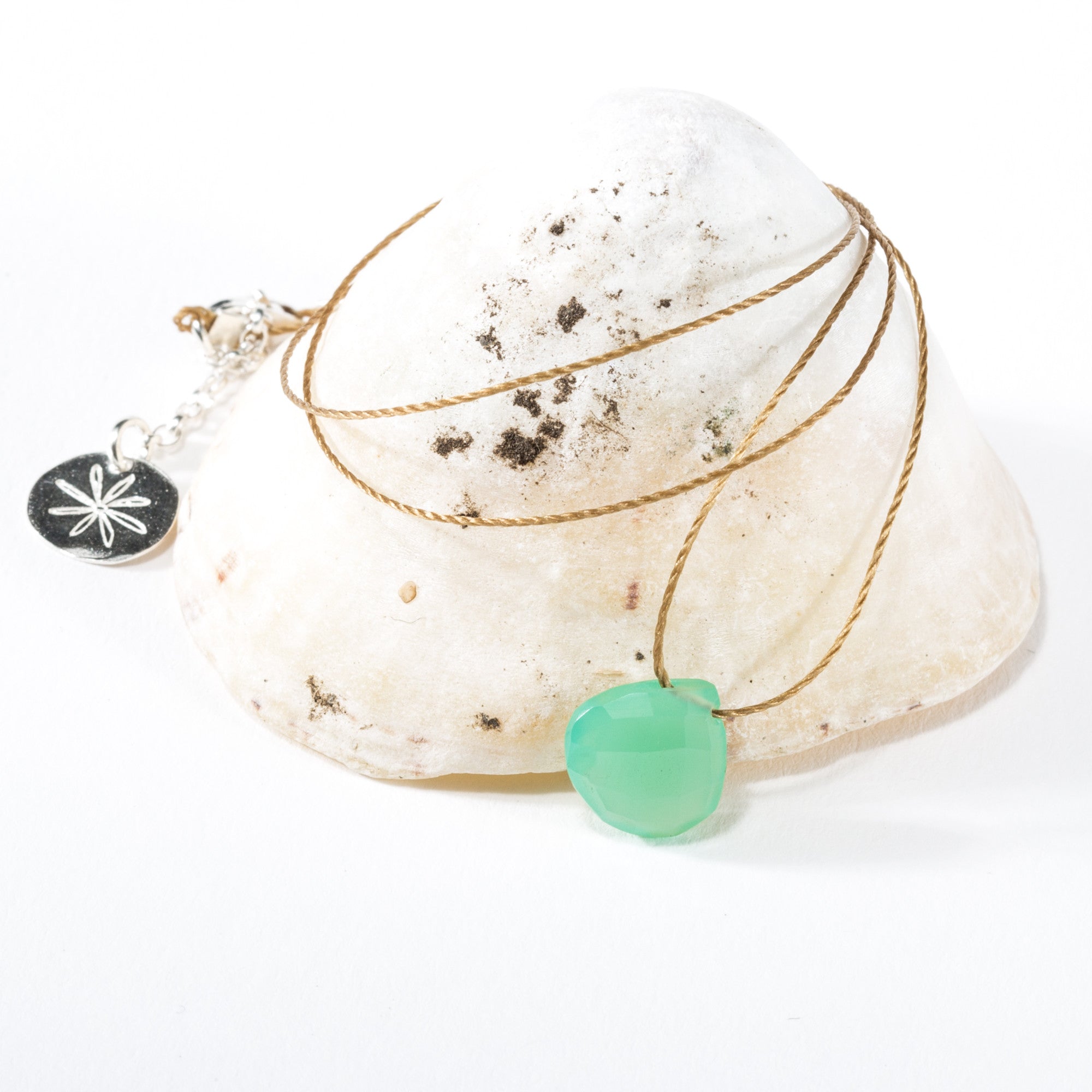 Sea Glass Inspired Green Chalcedony Gemstone Pendant Necklace (Silk Cord)