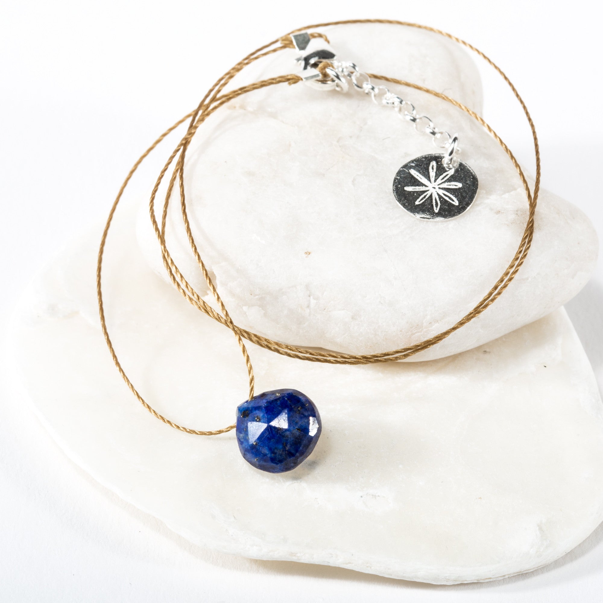 Sea Glass Inspired Lapis Lazuli Gemstone Pendant Necklace (Silk Cord)